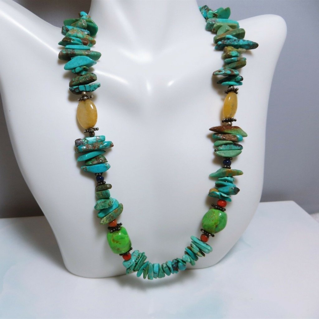 Barse Native Design Sterling Silver Turquoise Malachite Stone Necklace 48$